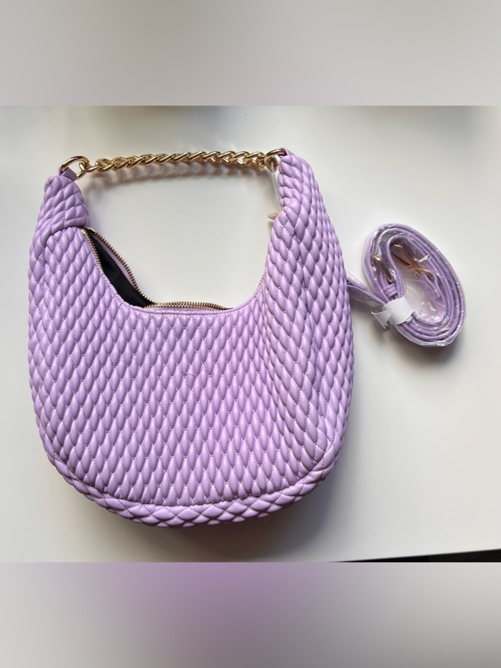 Urban Expressions Lavender Quilted Shoulder Bag with Gold Chain